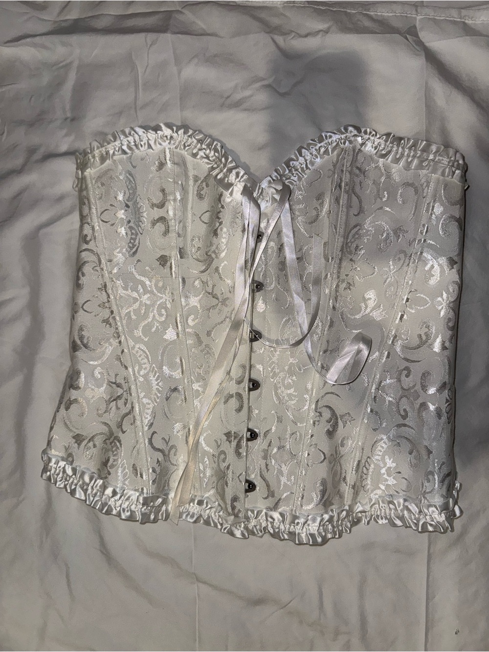 White Brocade Lace-Up Waist Cincher Corset